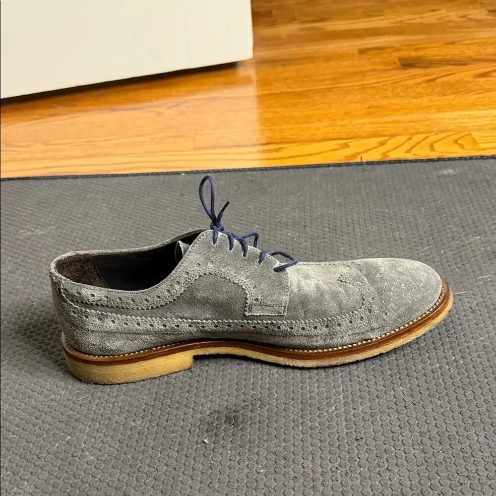 To Boot Grey Suede Wingtip Derbys with Blue Laces size 10 Oxford lace up